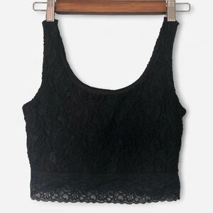 Soprano Black Lace Sleeveless Crop Top Tank Top Womens Scoop Neck Tight XS - S